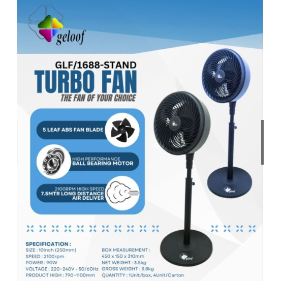 geloof (10") stand circulation fan 90w adjustable fan | table fan | kipas berdiri | kipas meja kipas angin