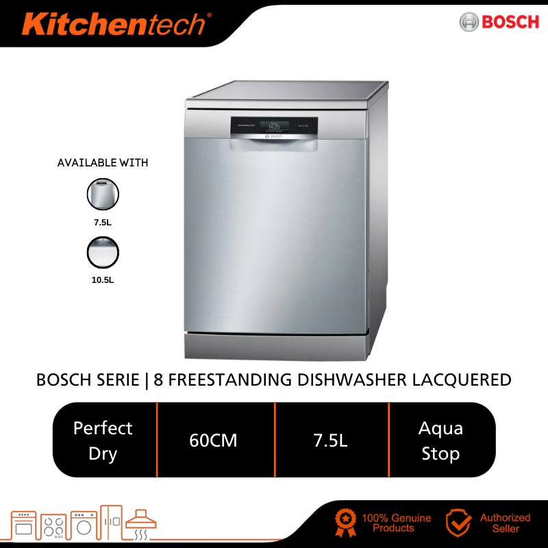 Bosch Serie 8 Freestanding Dishwasher 60 cm Stainless steel lacquered SMS88TI03E EcoSilence SMV25BX03R Pencuci Pinggan