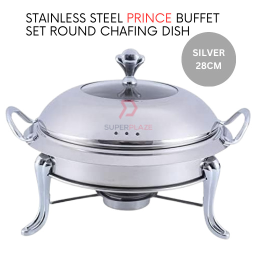 28cm Silver Stainless Steel Prince Buffet Set Round Chafing Dish Serving Dome Tray Catering Server