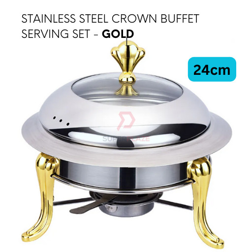 24cm Gold Color Stainless Steel Crown Buffet Set Round Chafing Dish Chafer Serving Tray Catering Dome