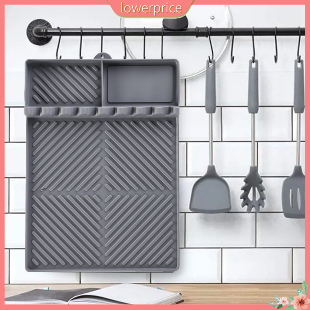 {lowerprice}  Protective Mat Non-slip Heat-resistant Silicone Griddle Tools Mat Large Spatula Mat for Bbq Grill Countertop Tool Rest Pad with Hanging Hole