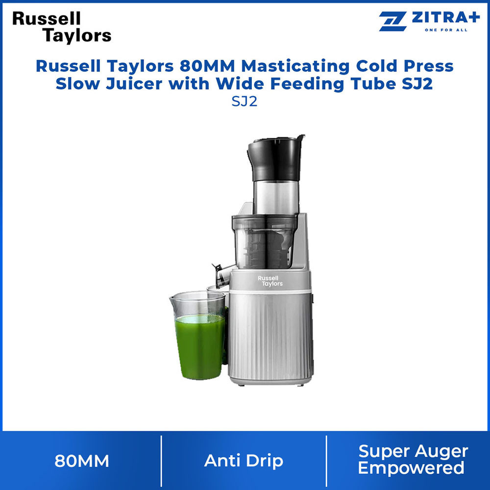 Russell Taylors 80MM Masticating Cold Press Slow Juicer with Wide Feeding Tube SJ2 | 200W | Super Filter | Low-Noise