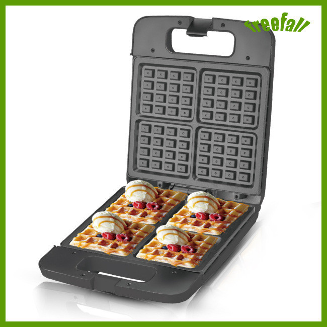 freefall Classic Waffle Maker, Non-stick Surface Breakfast Set, Iron Waffle Maker, 4 Waffle Trays, 1400W 4 Slice Square