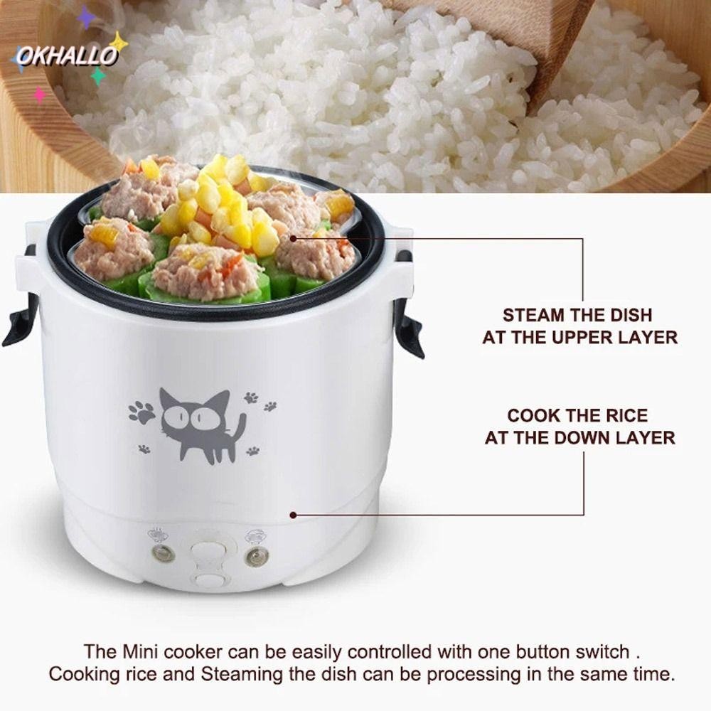 OKHALLO Electric Rice Cooker, 12V 24V 220V Pot Cooking MultiCooker, Mini Cooking|Pans Soup Porridge For Car Truck Home Rice Cookers Household