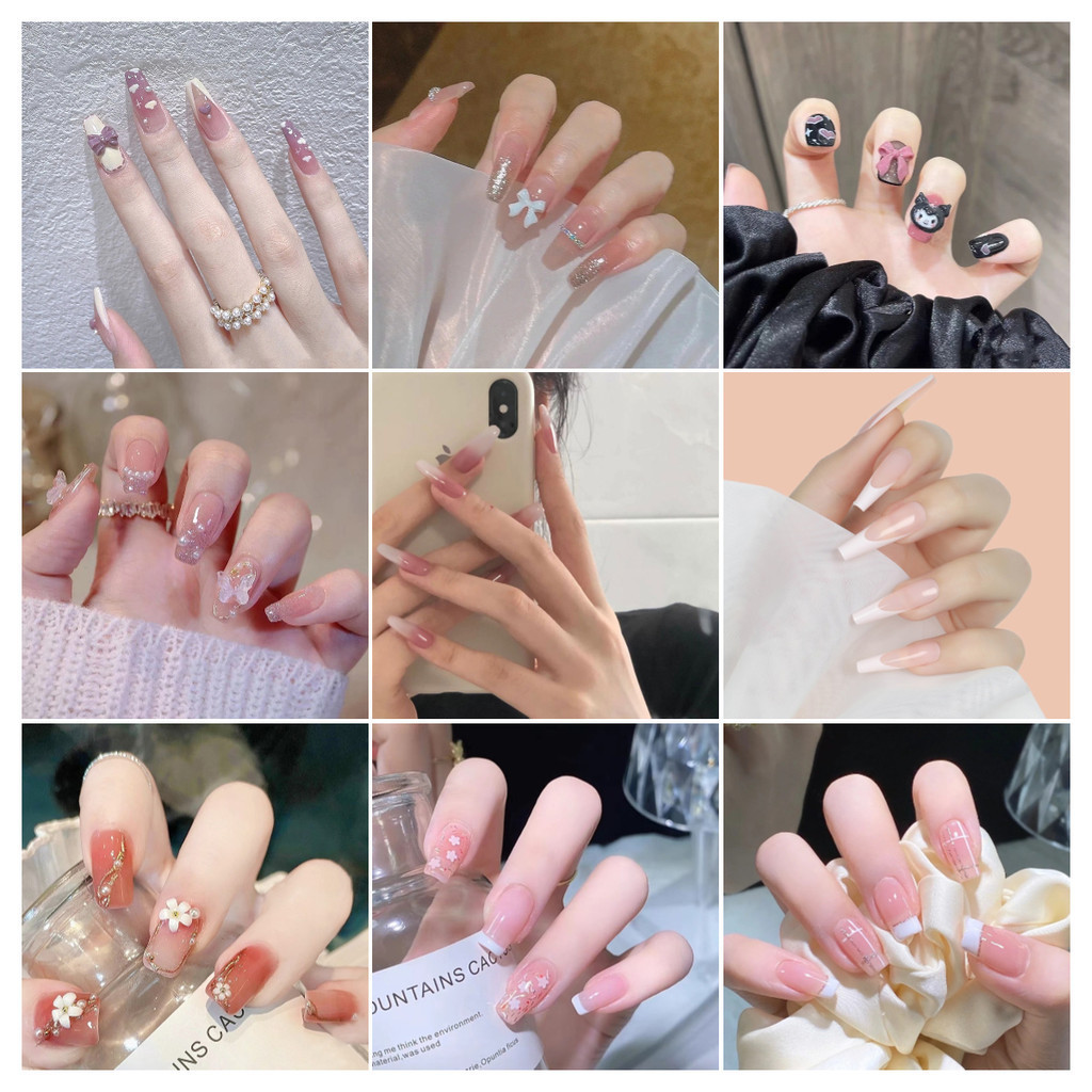 【 24PCS+Glue 】Diamond False Nail Set Fashion False Nail with Glue False Nail Art Detachable and Reusable COD