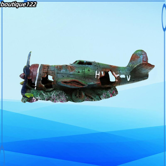 BOU Artificial Plane Wreckage Ornament Shelter House Resin Craft For Aquarium Fish Tank Landscaping Decoration