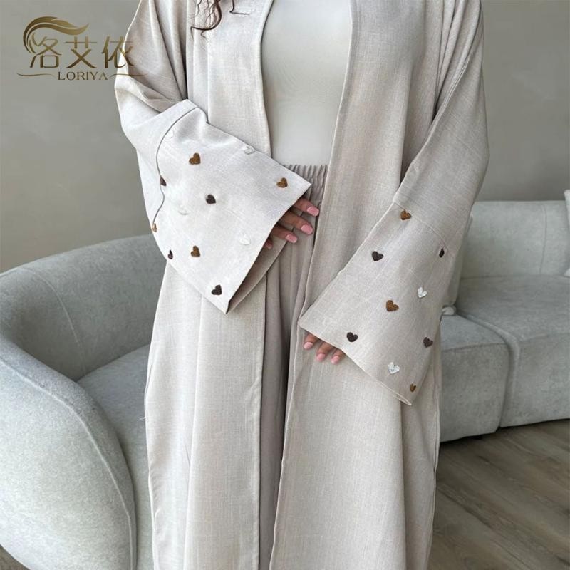 China Special Sale~Loriya2024tiktok E-commerce Fashion Heart Embroidery Dubai Turkish Elegant Cardigan Robe LR71220240703