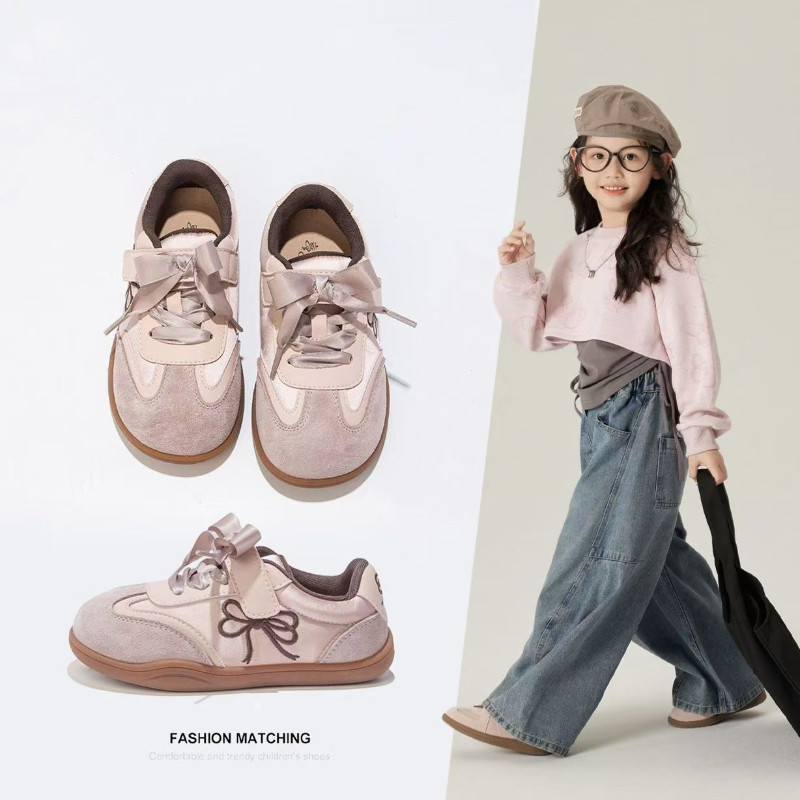 2025 Spring New Children Casual Sneakers for Girls Fashion Korean Style Soft Anti-slippery Versatile Chic Sweet Bowtie Shoes