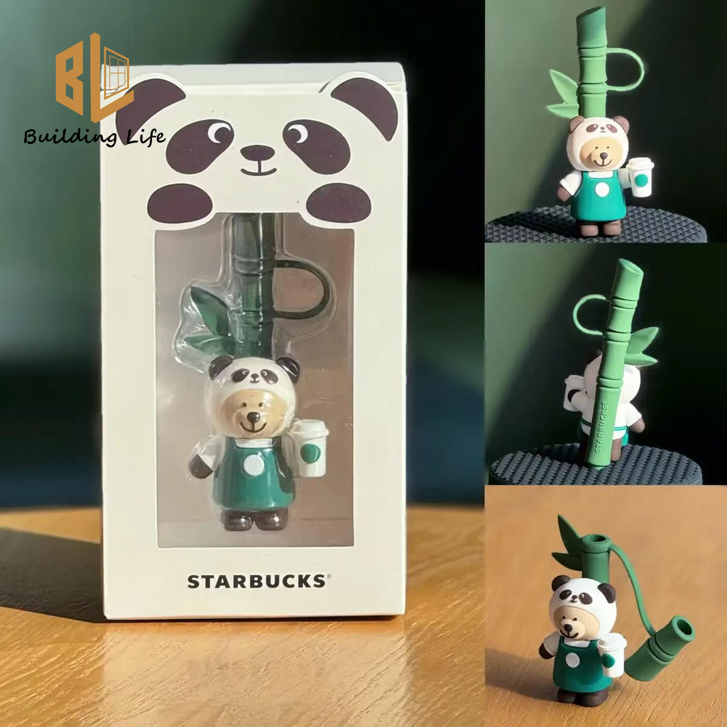 Starbucks Straw Cap Silicone Straw Dustproof Plug Travel Panda Series Bamboo Green Straw Plug