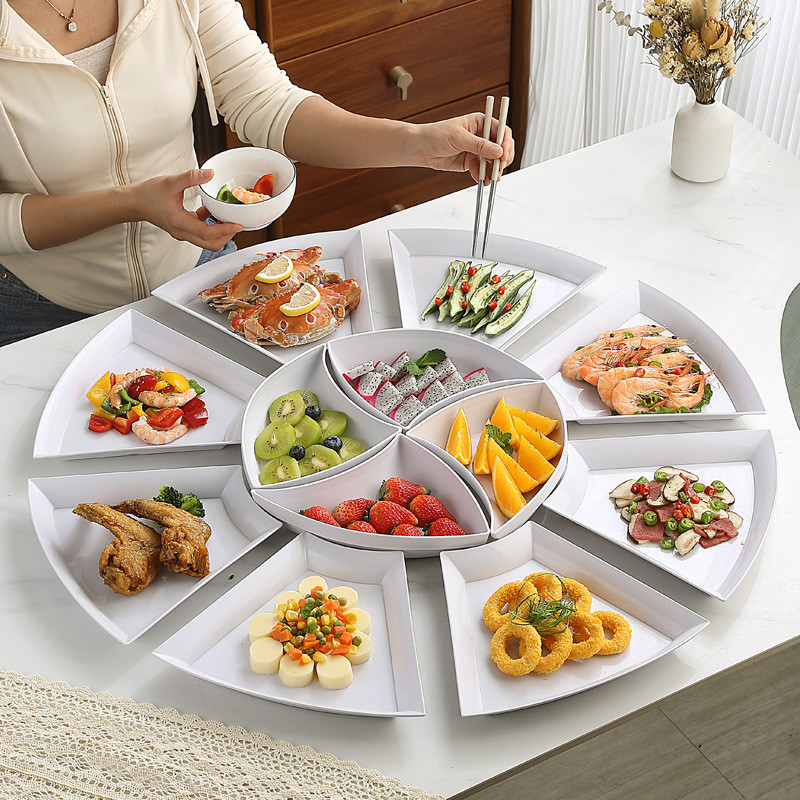Creative Wheat Straw Reunion Rice Crescent Platter Household Dessert Dessert Fruit Salad Tray Platter Set