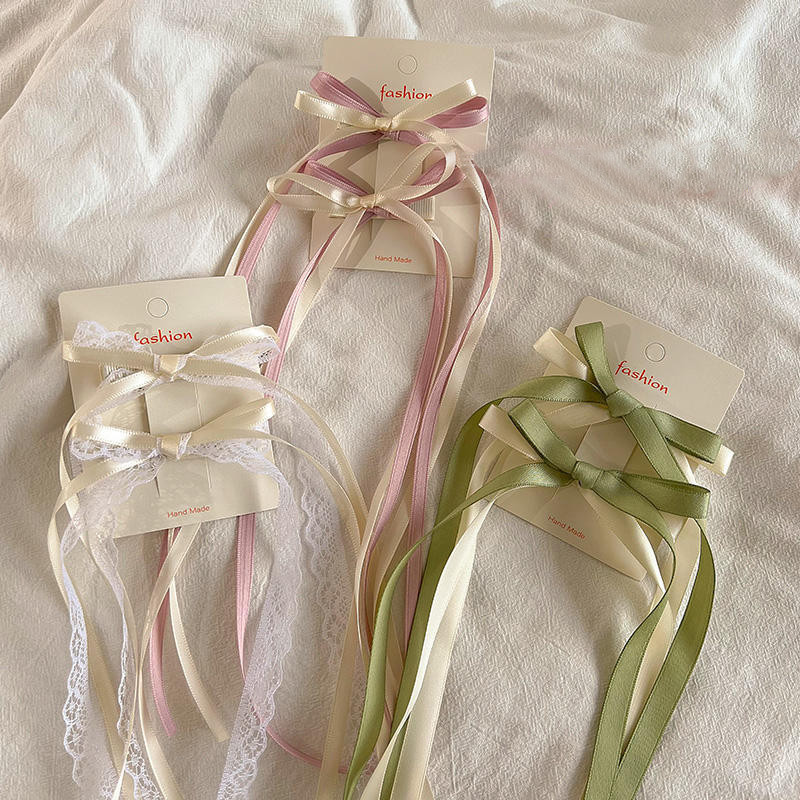Lace Bow Streamer Hair Clip Women Korean Ins Bangs Clip Sweet Fashion Hairpin Hair Accessories