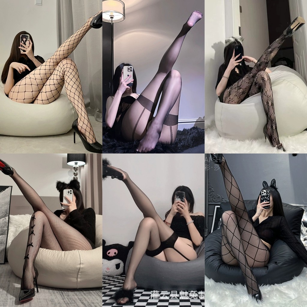 【Ready Stock】 Black stockings women's sexy mesh socks, sexy mesh black patterned fishing net socks