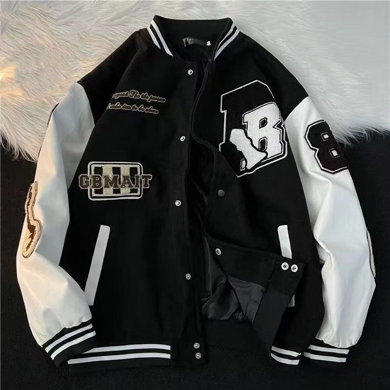 美式棒球服港风嘻哈休闲男女春秋潮牌大码宽松机车夹克外套男5.09