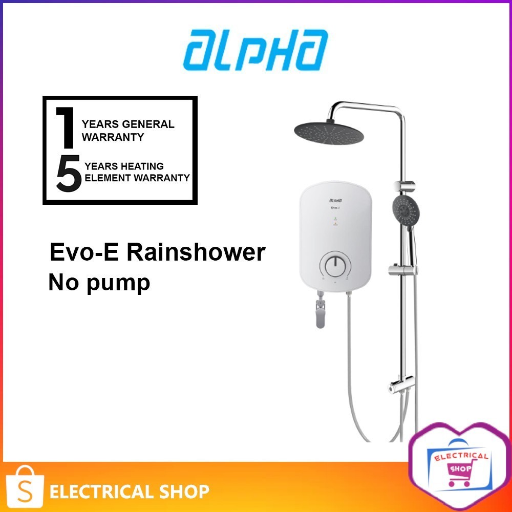 Alpha Water Heater No pump Evo-e Rainshower / Evoe (Ivory White) or (Matt Black) or (ALL Black)