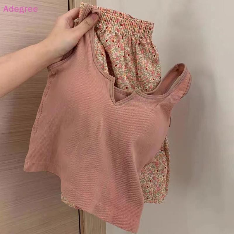 Adegree Floral Elastic Waist Pajama Vest With Padded Chest Pajama Pants Home Pants Summer Set For Women