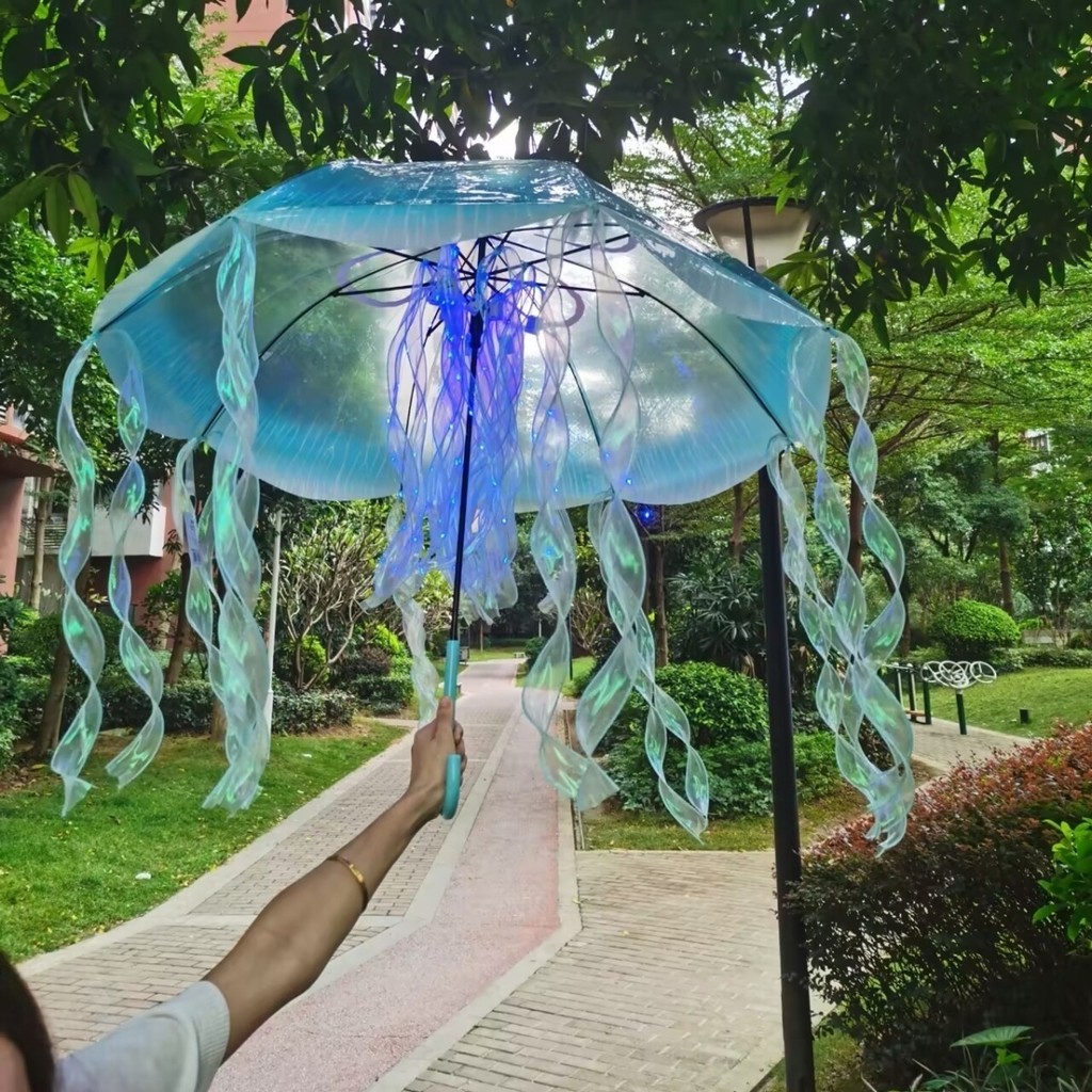 ✨Fairy Transparent Blue Symphony Jellyfish Umbrella Rain or Rain Umbrella Waterproof Props Tassel Umbrella Dance Umbrella Photo Umbrella 25.3.6