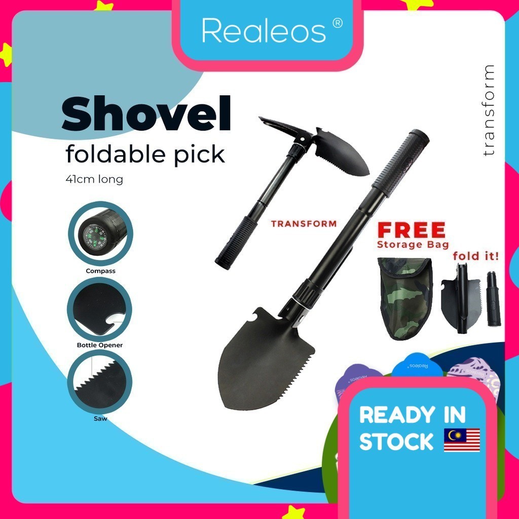 Realeos Cangkul Tanah Shovel Camping Foldable Convert Pick Garden Tools Survival Military Outdoor Equipment SP005