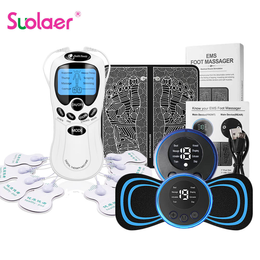 Suolaer Electrode Pulse  Acupuncture Machine TENS Body Massager Muscle Stimulator & 8 Mode Health Mini EMS Neck Electric Massager