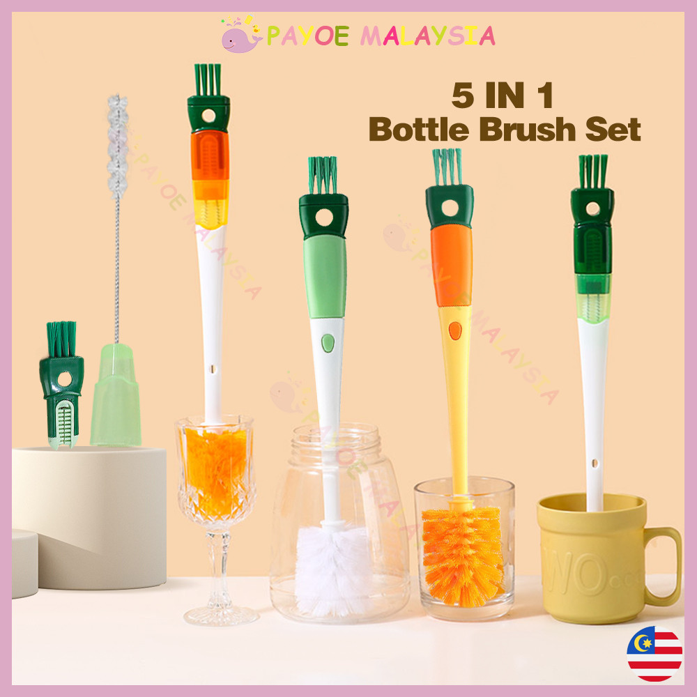 Payoe 5 IN 1 Bottle Brush Set Long Handle Cleaning Brush Multifunctional Cup Straw Brush Kitchen Clean Gadgets