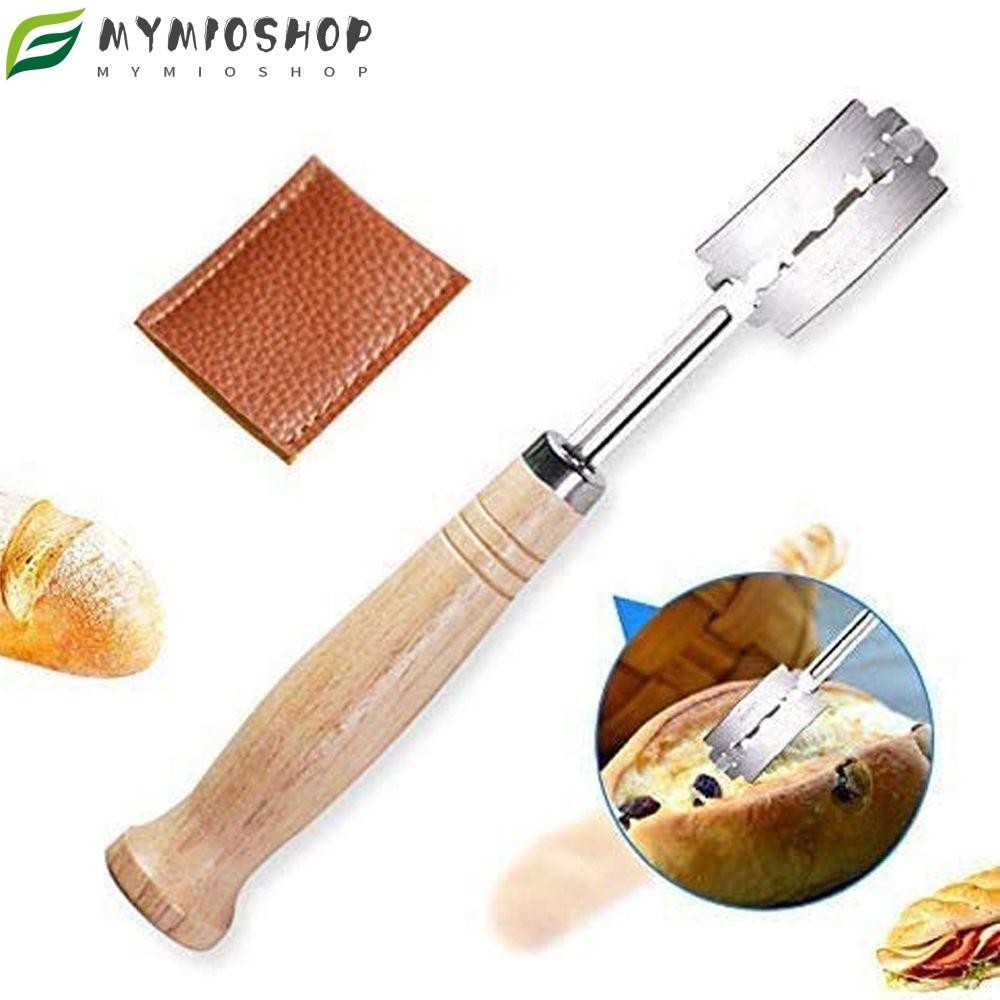 MIOSHOP Bread Cutter Curved Bakeware Wooden Handle Dough Scoring Razor Tool