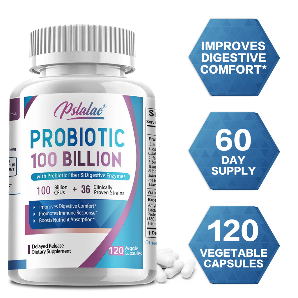 Pslalae Probiotics, with Organic Prebiotic Fiber and Enzymes, Digestion and Immunity - 30/60/120COUNT
