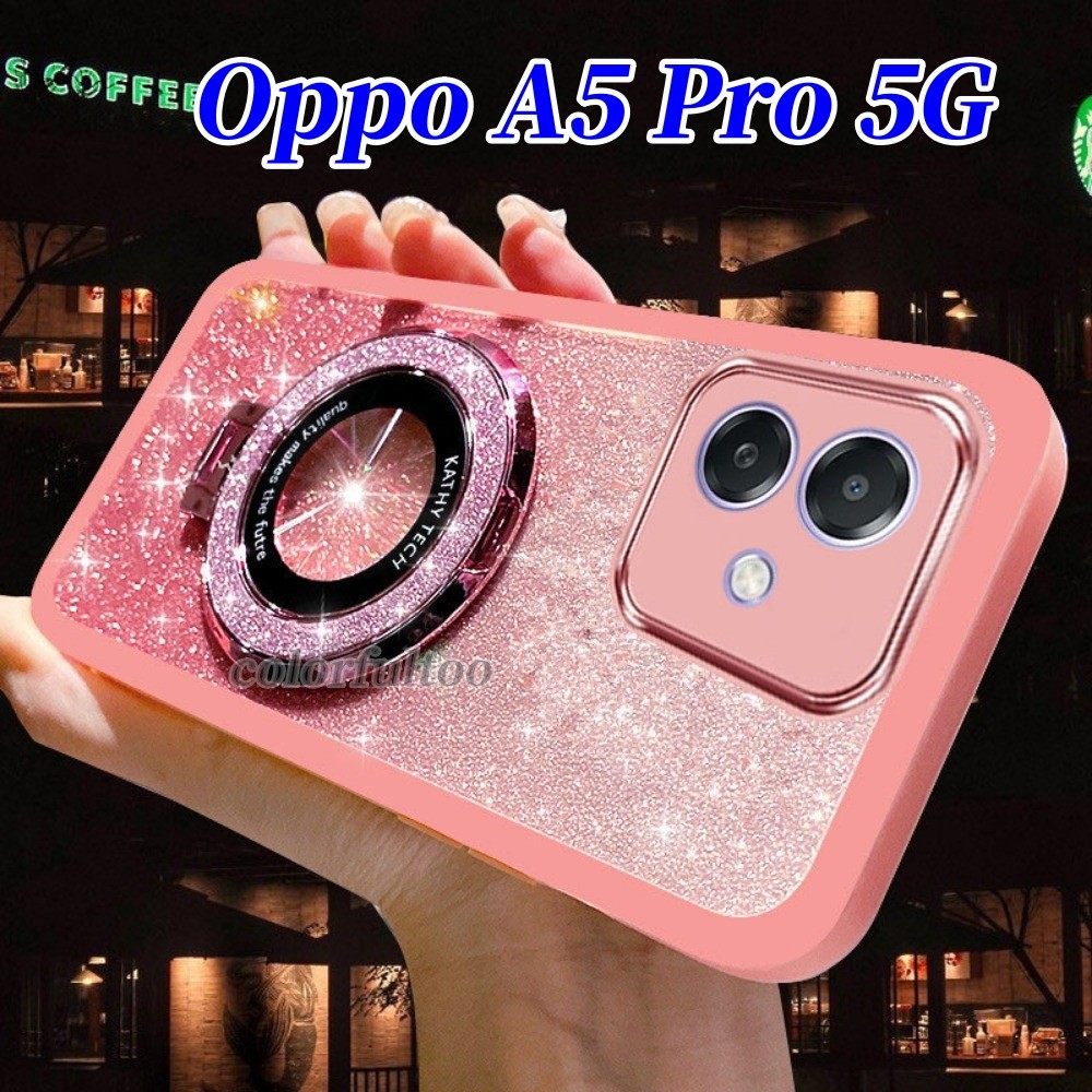 Oppo A5 Pro 5G 2025 Fashion Smartphone Case For Oppo A5 Pro A 5 A5X A3X A 3X OppoA3X 4G 5G Gradient Couple Casing With 3D Glitter Ring Stand Holder Bling Soft Case TPU Back Cover