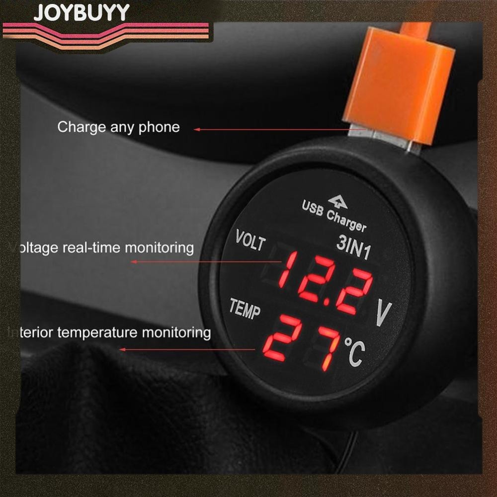 Versatile Essential 3 1 12/24V Car Auto LED Digital Voltmeter Gauge+Thermometer+USB Charger Reliable Must - Image 3