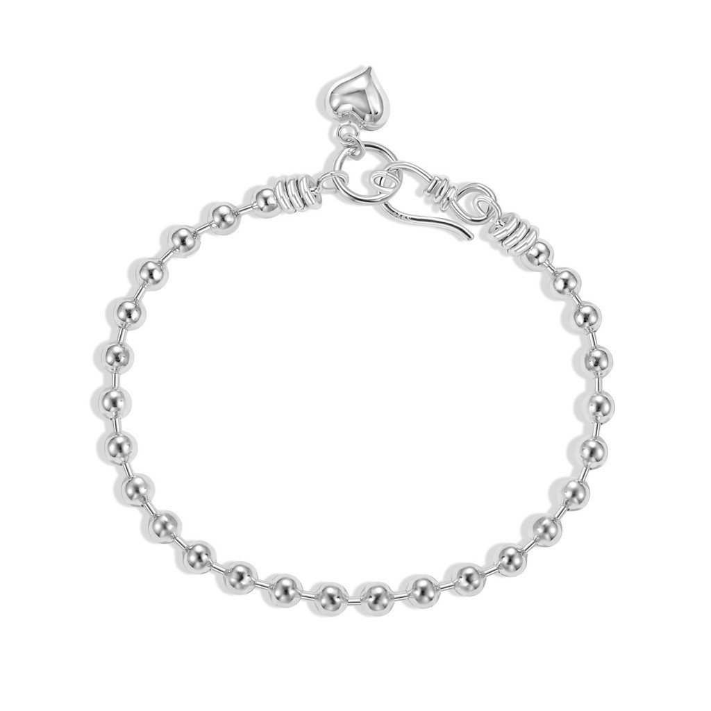 Fashion Design 925 Sterling Silver Rhodium Plated Women Fine Fashion Jewelry Beaded Heart Pendant Bangle Bracelet