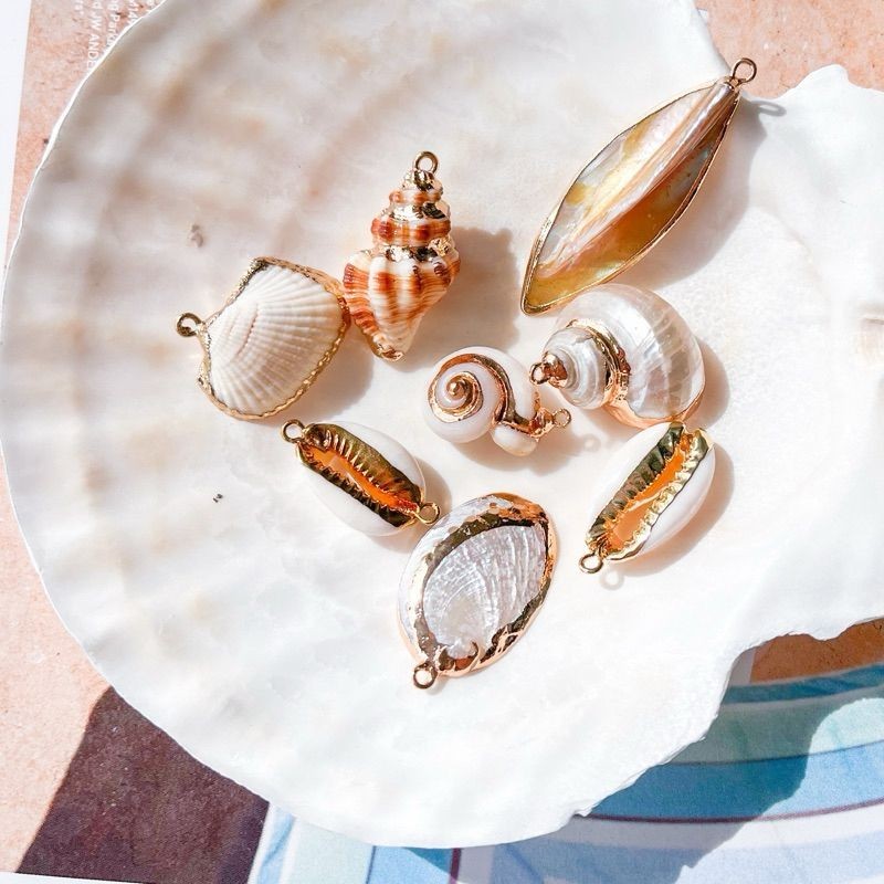 Seashell pendant plated in gold/ DIY shell accessories for necklace gold earrings
