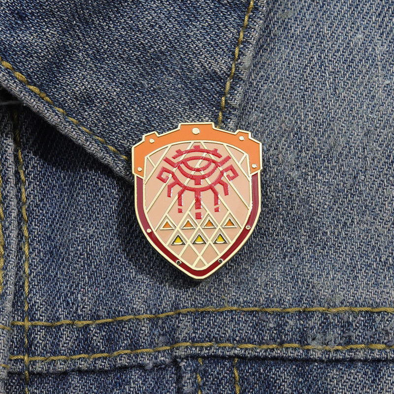 Zelda Game Wooden Shield Enamel Brooch Alloy Backpack Badge Gift for Friends