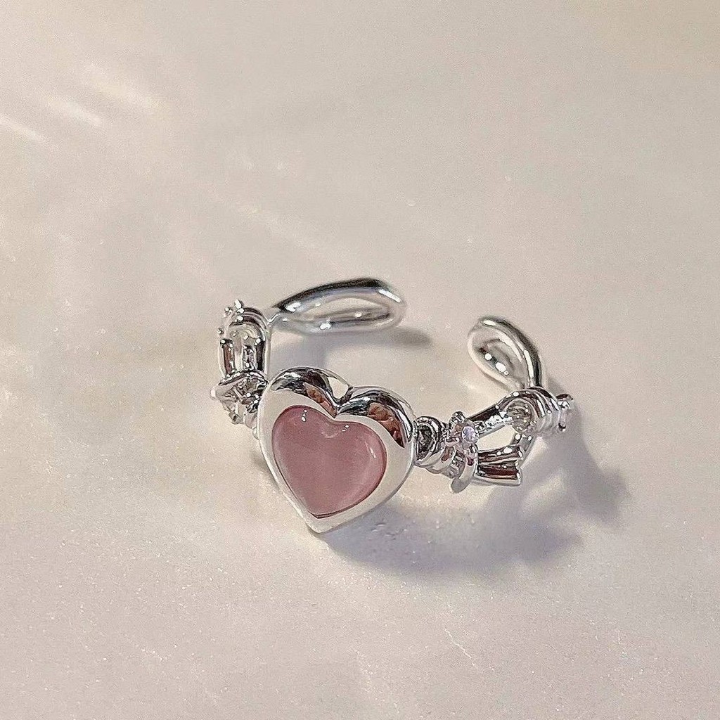 Love Balance Relationship Peach Heart Thorn Open Ring Non-Fade ins Niche Design Sweet Index Finger Ring Female Accessories