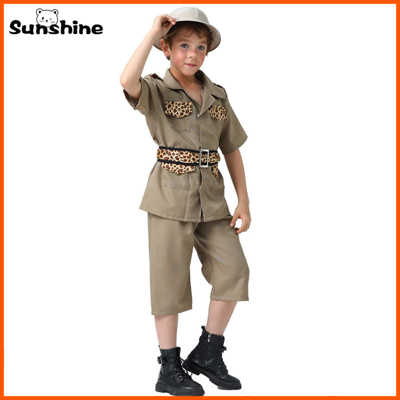 Kids Jungle Explorer Wildlife Ranger Professional Role Play Costume Children Explorer Suit Halloween Purim Party Disguise Outfit