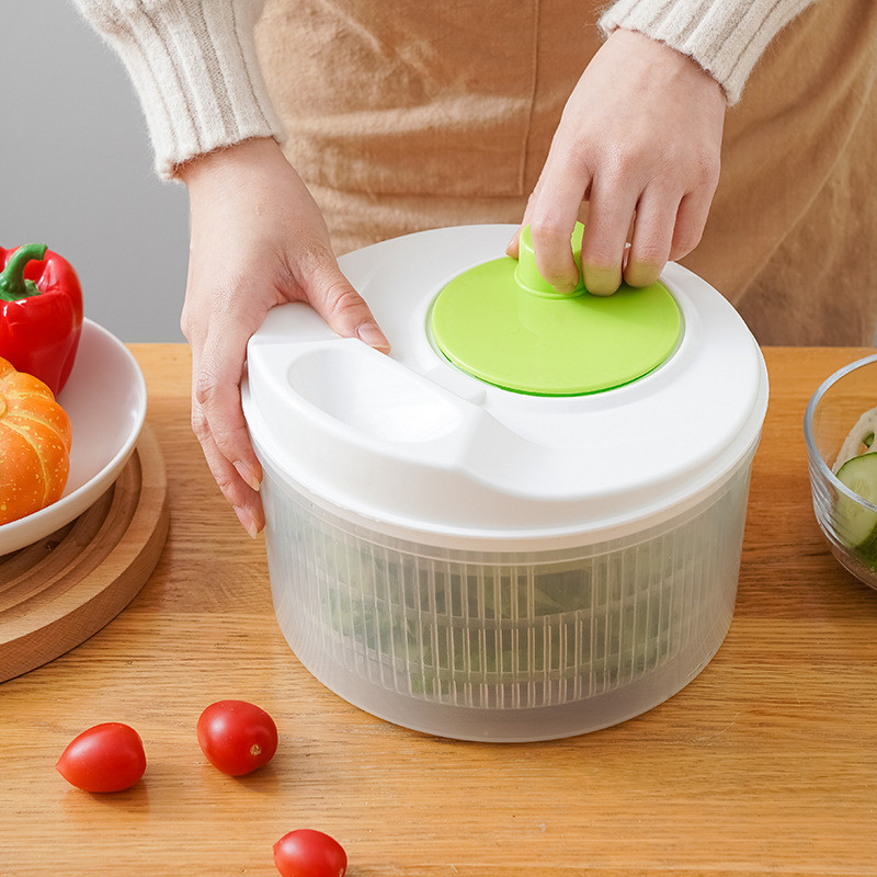 【COD】Rotary Salad Spinner Dehydrated Machine Manual Salad Dehydrator Vegetable Colander Water Drain Basket 水果蔬菜清洗器脱水器