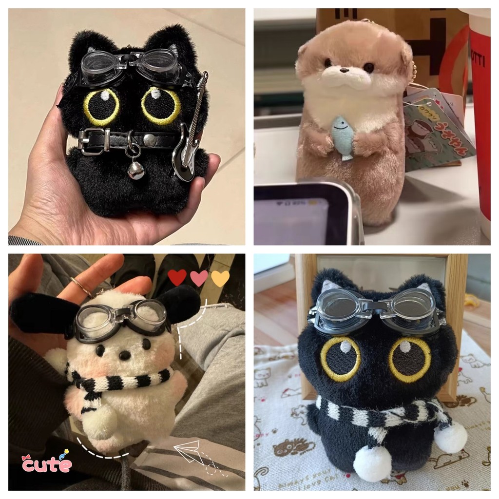 Lovely Black Cat Keychain Cartoon Animal Soft Keyring Student Backpack Charm Gift Supplies