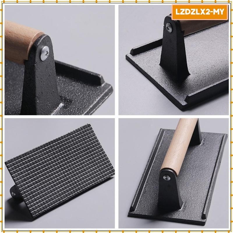 [Loviver] Press Steak Weight, Cast Iron with Wooden Handle For Grill Panini Burgers