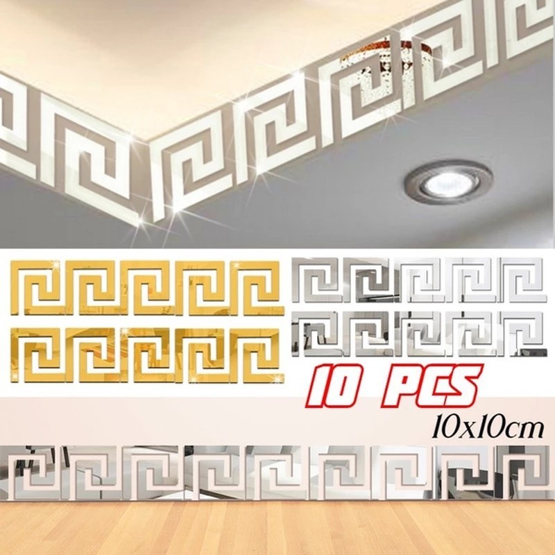 10Pcs 10*10CM Modern Acrylic Waist line Mirror Sticker / Mirror Sticker Waist line Wallpaper / Kids Rooms Living Room Wall Decor