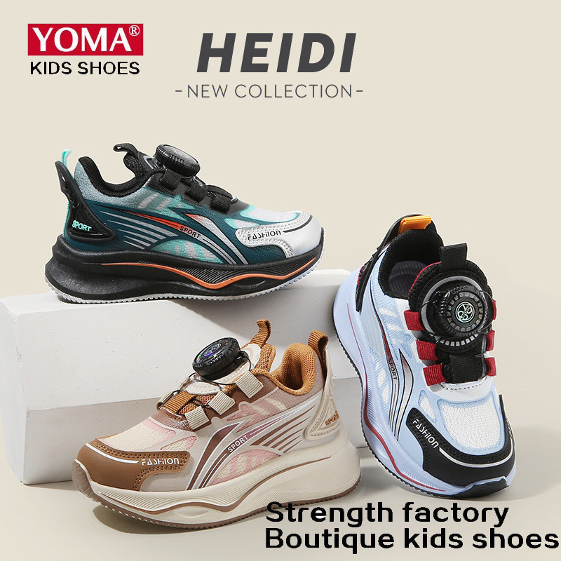 Children Sports Shoes 2025 Spring Autumn Boys Casual Shoes Rotating Button Girls Running Shoes Soft-Soled Baby Net Shoes Single