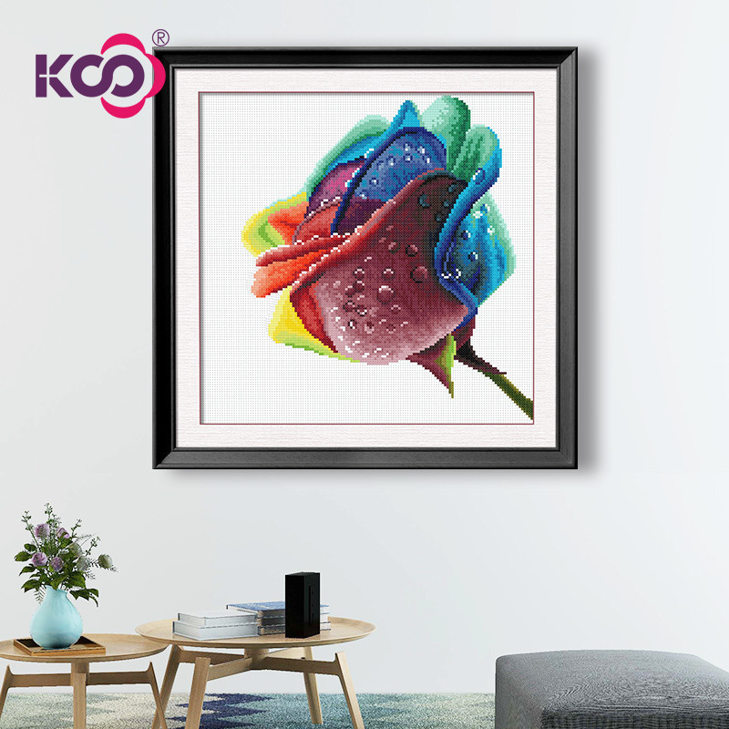 KS Cross Rainbow Rose 2024 New Modern Living Room Painting Bedroom Minimalist Small Piece Self Embroidery Thread 45x45cm