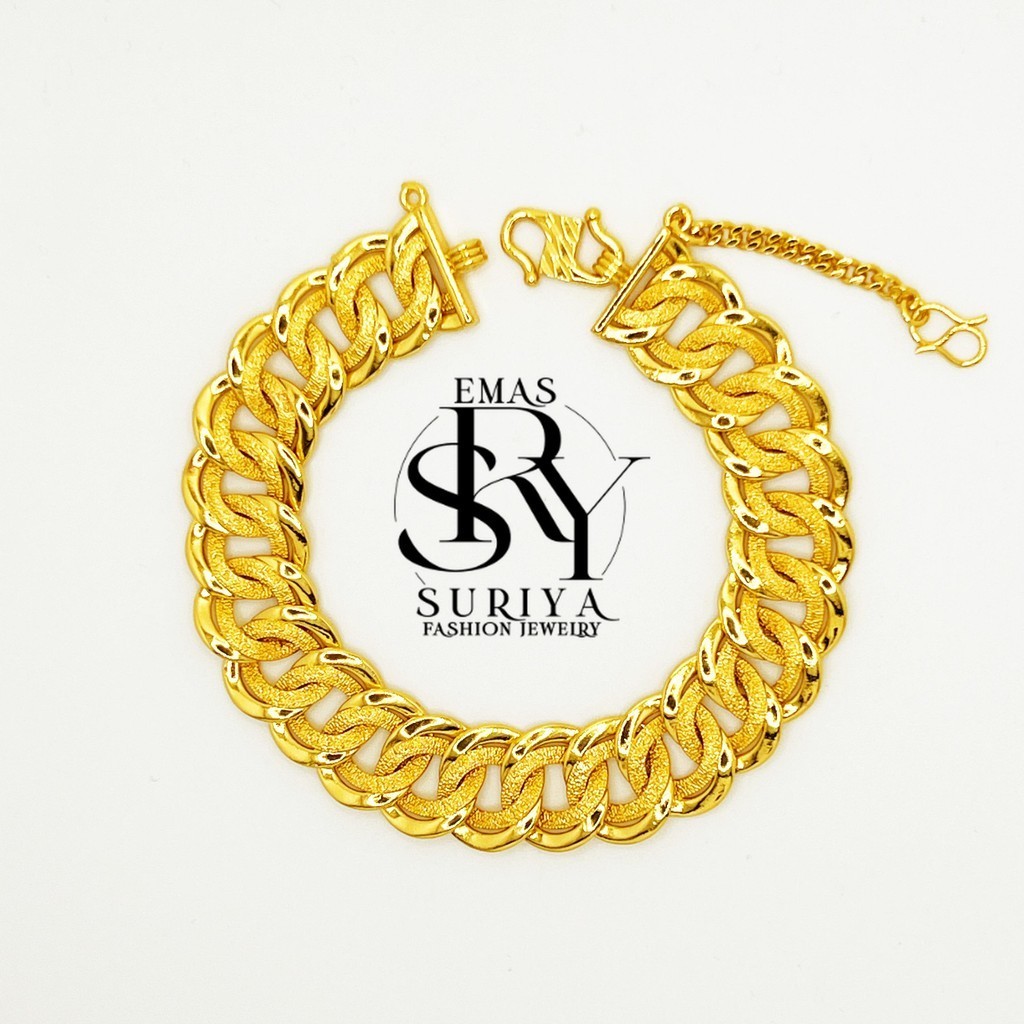 Emas Suriya Gelang Bracelets Rantai Tangan Coco King Lebar 1.5 CM Emas Sadur 24K Emas Bangkok Emas Korea