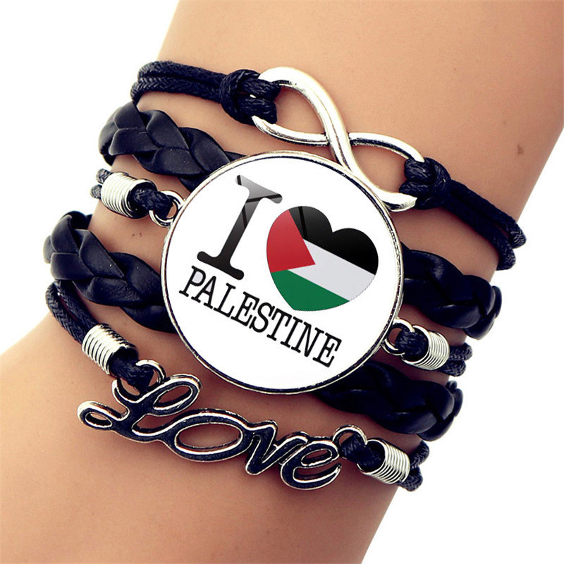 Palestinian State Flag Leather Bracelet Female Infinite Symbol Love Multi-Layer Braided Rope Bracelet Hand Jewelry Wholesale ONLU