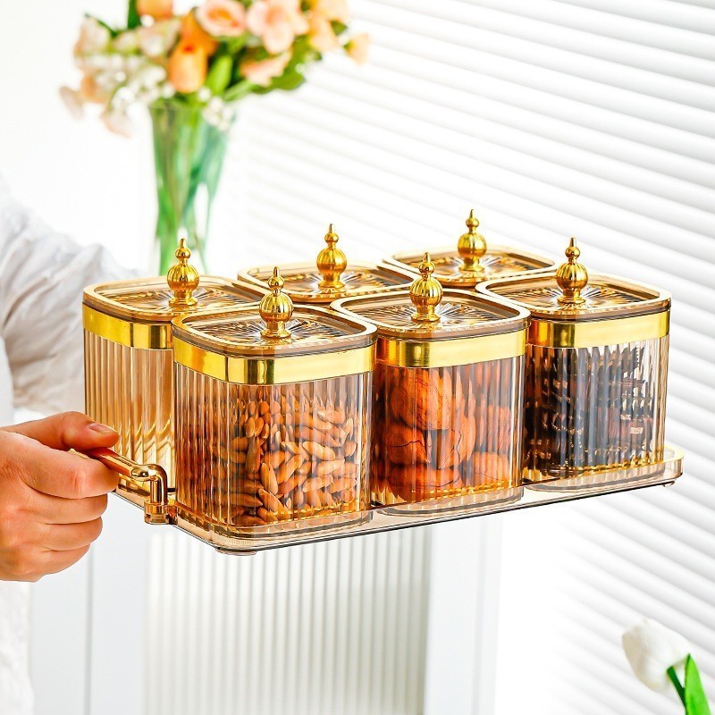 Bekas kuih raya set with tray makanan balang kuih raya kedap udara bekas biskut raya transparent plastic Seasoning Jar