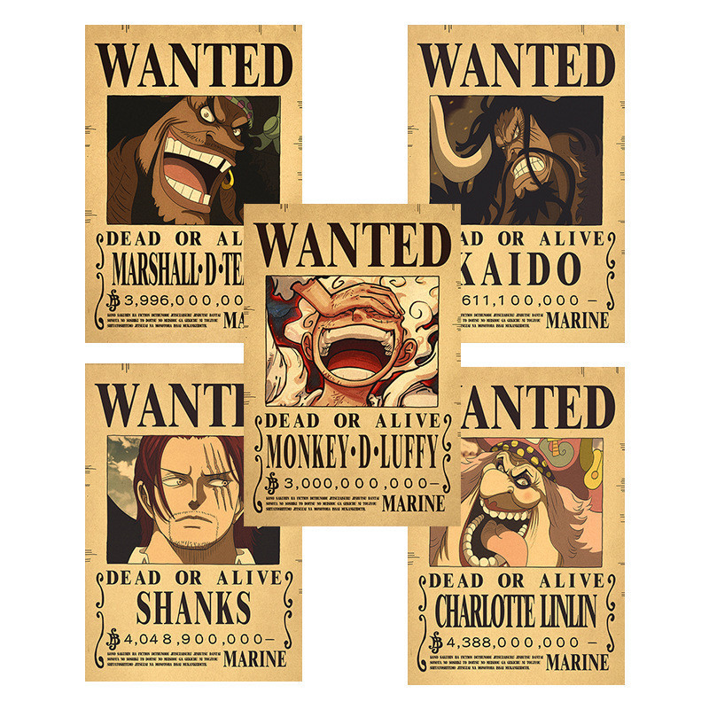 One Piece Reward Wanted Retro Poster Wall Sticker PVC Self-adhesive Wallpapers for Bar Cafe Restaurant Wall Decoration