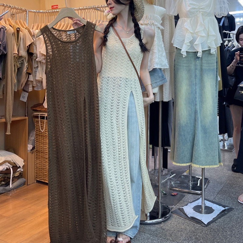 ?GHIIO? [ready stock in Malaysia] Knitted Dress Women Office Lady Retro Hollow Long Dress Out Summer Sexy Korean Style baju perempuan