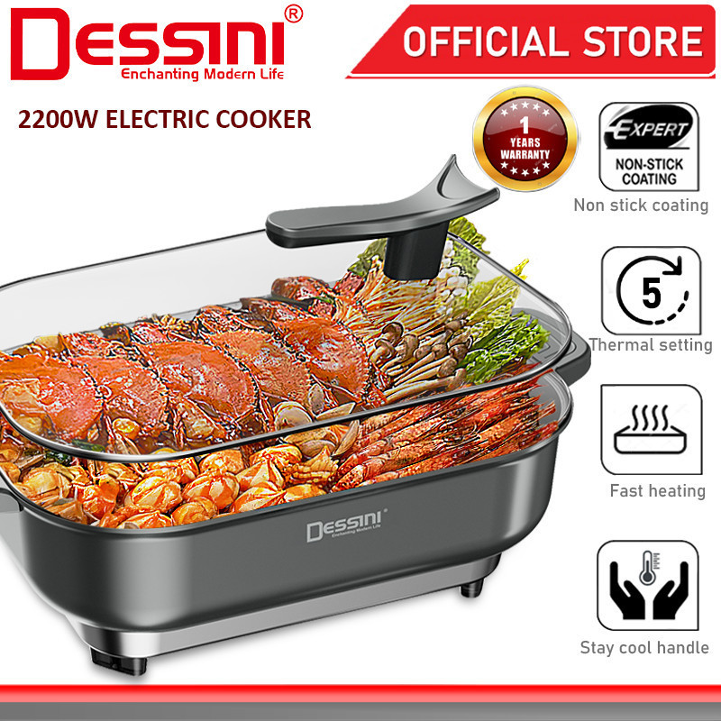 DESSINI ITALY Electric Cooker Steamboat Hot Pot Casserole Non Stick Frying Wok Pan Rice Cooker Periuk Masak Elektrik