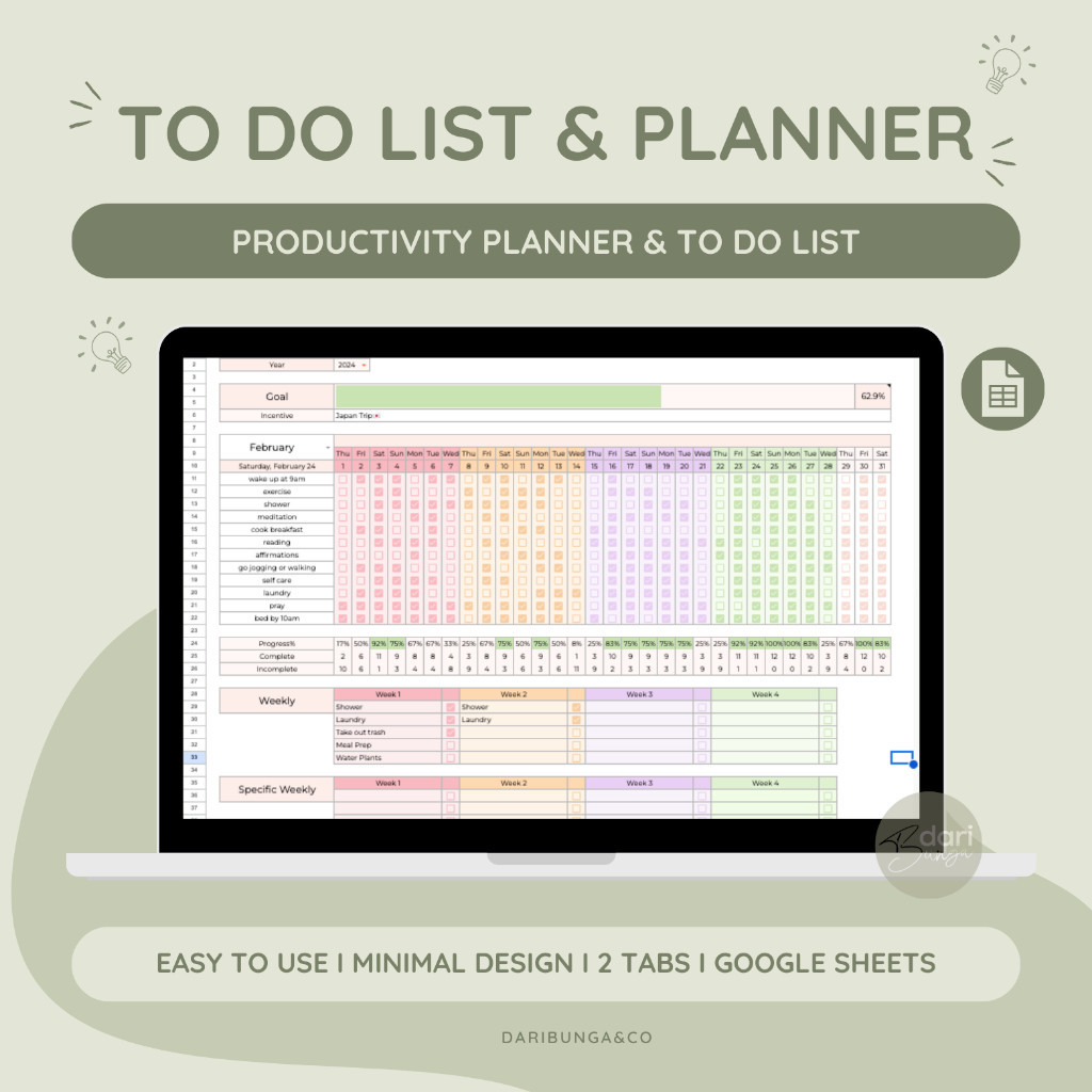 JGD Automated To Do List, Task Tracker & Productivity Planner Daily, Weekly, Monthly Organization & Task Management Temp