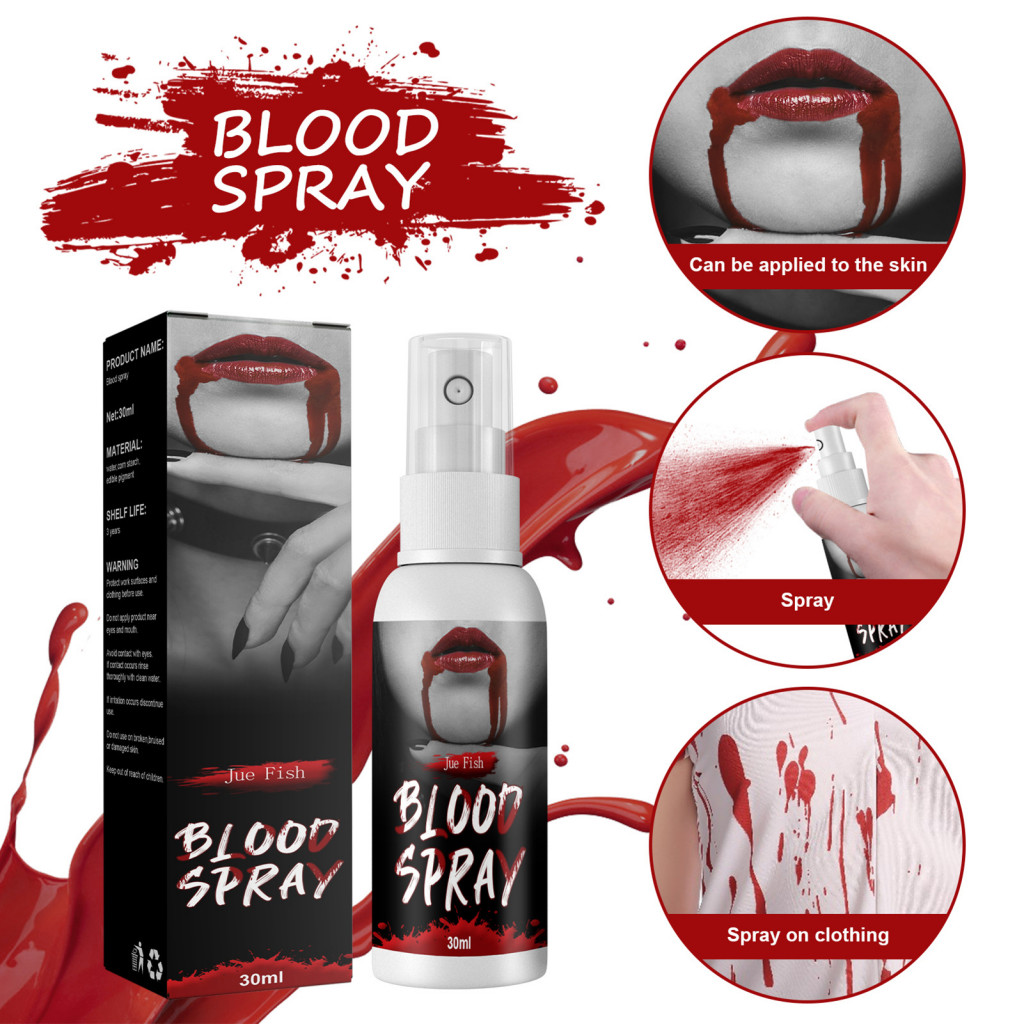 30ML Fake Blood Spray Easy to Clean Portable Realistic Creative Theatrical Effect Make Up Tool Creepy Fake Zombie Blood Splatter for Anime Role-playing