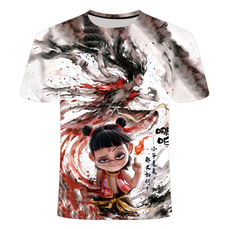现货热销2025哪吒t恤3d印花短袖热门动漫夏季短袖2025 Nezha T-shirt 3D printed short sleeved hot20250219