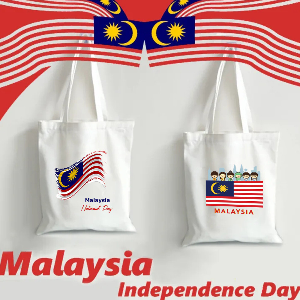 Malaysia Print Tote Bag Hari Merdeka Patriotic Storage Bags Happy Independence Day Travel Souvenir Love Independence Day Gift