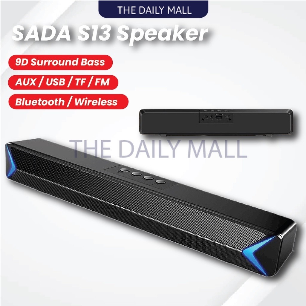 SADA S13 Bluetooth Speaker Bluetooth 5.0 TV Sound Bar Speaker Bass Home Theater Soundbar Subwoofer Battery Capacity