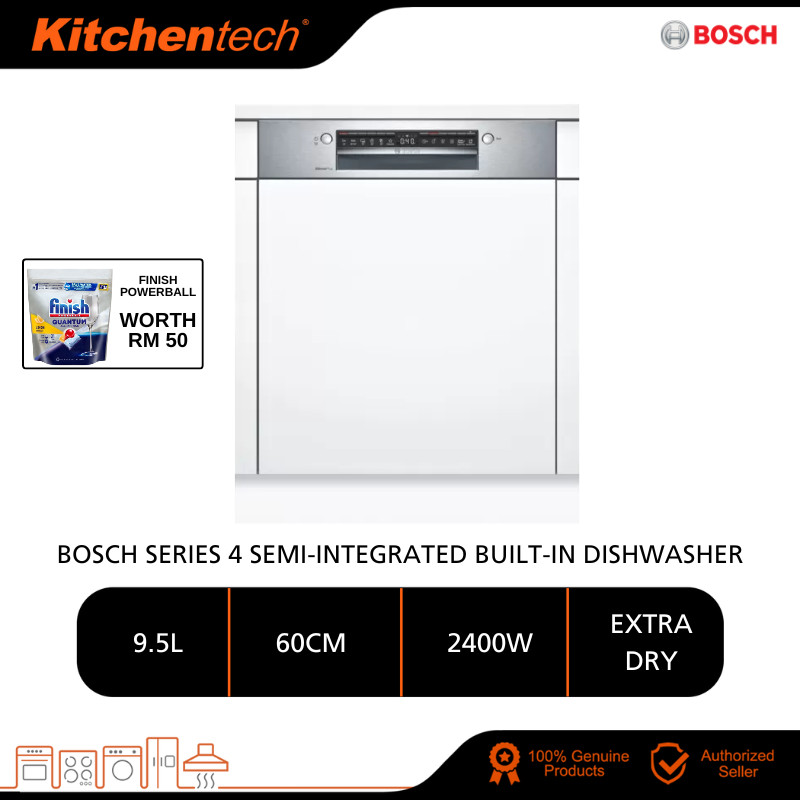 Bosch Series 4 Semi-integrated Built-in Dishwasher 60 cm Stainless steel SMI4HCS48E ExtraDry Pembasuh Pinggan